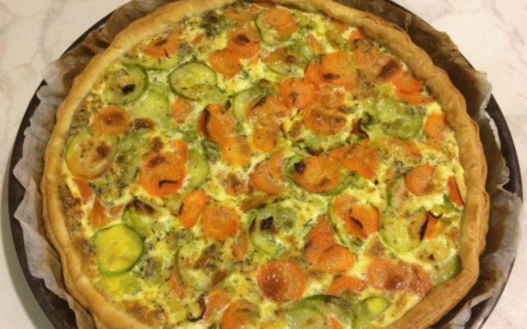 Ham, leek, zucchini and carrot quiche